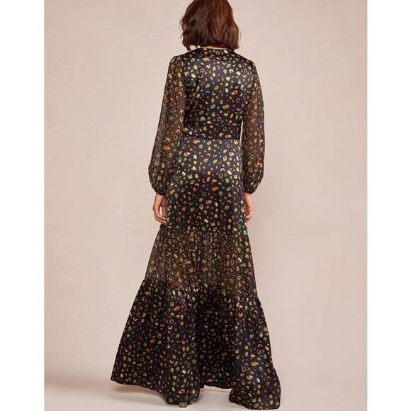 Cynthia Rowley Caroline Tiered Maxi Dress ditsy floral silk black size 8 medium - Picture 4 of 13